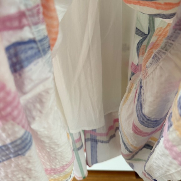 Vilagallo Maxi Dress 42 White Multicolor Plaid Seersucker Tiered Smocked Boho - Picture 5 of 8